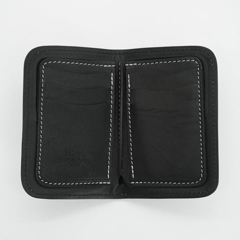 Tapered corner bifold leather wallet with card and bill slots