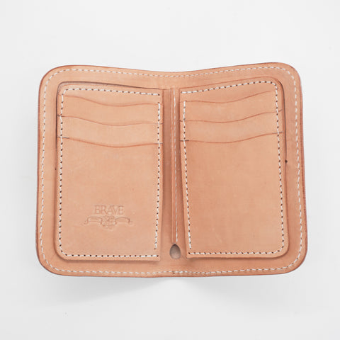 Tapered corner bifold leather wallet with card and bill slots