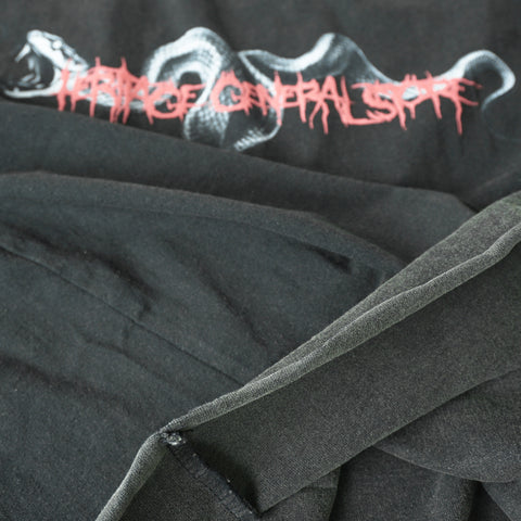 HGS Snake Boxy T-Shirt Washed Black roll-up hem view, vintage tattoo-inspired tee by Heritage General Store
