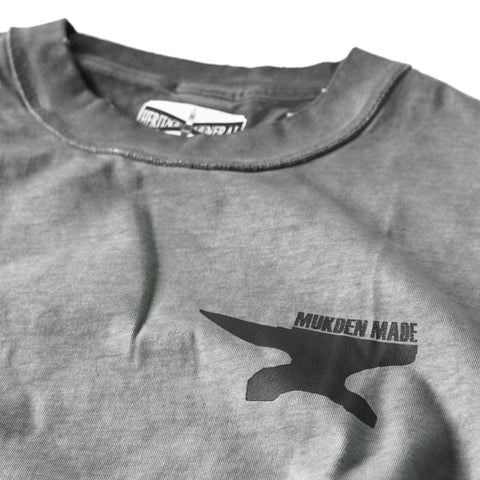 HGS Mukden-Made Boxy T-Shirt Washed Grey front close-up graphic detail, heritage inspired tee by Heritage General Store