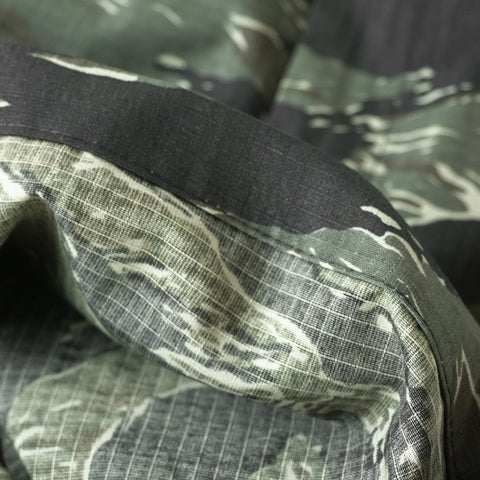 HGS Tiger Camouflage Shorts hem view, rugged outdoor shorts by Heritage General Store