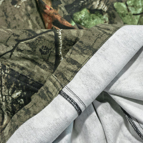 Close-up of HGS Woodland Utility Shorts woodland camouflage fabric and stitching
