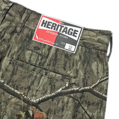 Heritage General Store woven label on HGS Woodland Utility Shorts