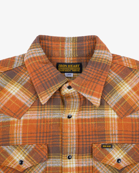 12oz Slubby Heavy Flannel Check Western Shirt IHSH399-ORA - Orange