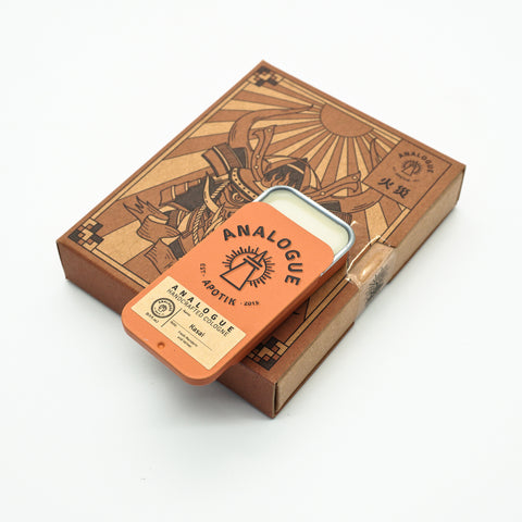 Compact tin of Kasai Solid Cologne with vetiver and spice notes, crafted for Singapore & Worldwide.