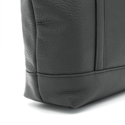 Close-up on construction of Handmade Black Fullgrain Tumbled Cowhide Leather Totebag, handmade by Obbi Good Label Singapore