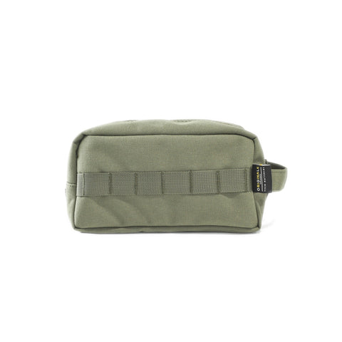 ORIGO Utility Dopp Kit in olive abrasion-resistant technical canvas with zippered compartment, grab handle by Obbi Good Label.