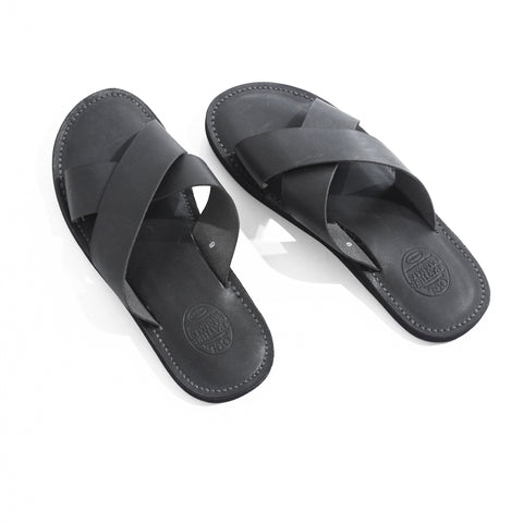 OGL/DR SOLE CROSS STYLE LEATHER SANDALS BLACK