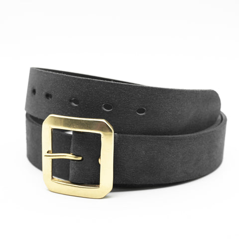 OGL Single-Prong Rough-Out Garrison Belt Black handmade full-grain leather solid brass buckle