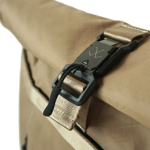 XTAC Gold roll-top hobo bag featuring ECOPAK sailcloth and Fidlock closure, designed by Obbi Good Label