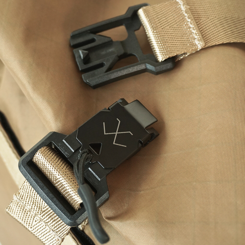 XTAC Gold roll-top hobo bag featuring ECOPAK sailcloth and Fidlock closure, designed by Obbi Good Label