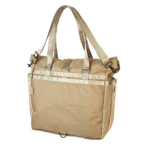 Gold roll-top tote bag made from ECOPAK sailcloth with Fidlock magnetic closure by Obbi Good Label