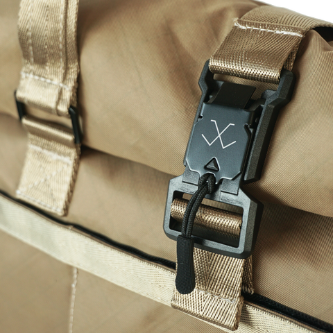 Gold roll-top tote bag made from ECOPAK sailcloth with Fidlock magnetic closure by Obbi Good Label