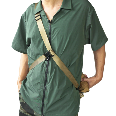 model using body-secure strap for obbi good label OriGinaLe XTAC Tote Bag in Gold