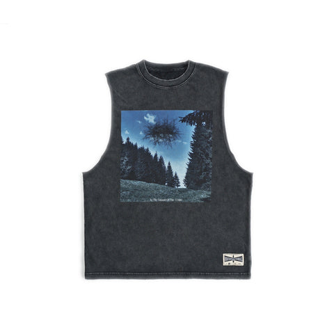 HGS Outpost Vintage Cut-Off Tee vintage black washed sleeveless graphic T-shirt with silkscreen artwork