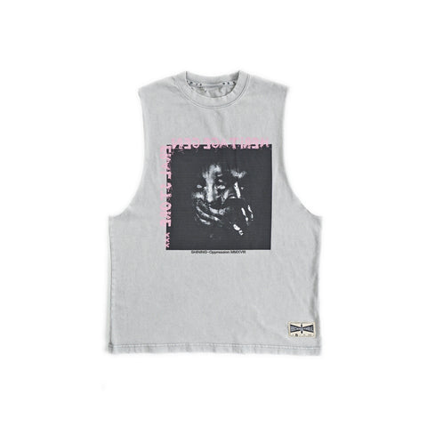 HGS Outpost Vintage Cut-Off Tee vintage grey washed sleeveless graphic T-shirt with silkscreen artwork
