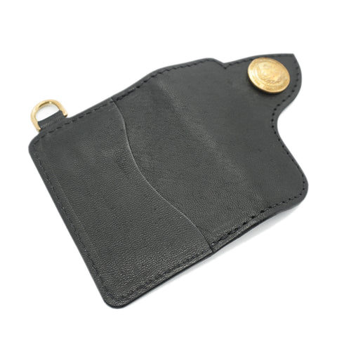 Handmade horsehide leather cardholder concho snap black full grain back view by BRAVE, Obbi Good Label