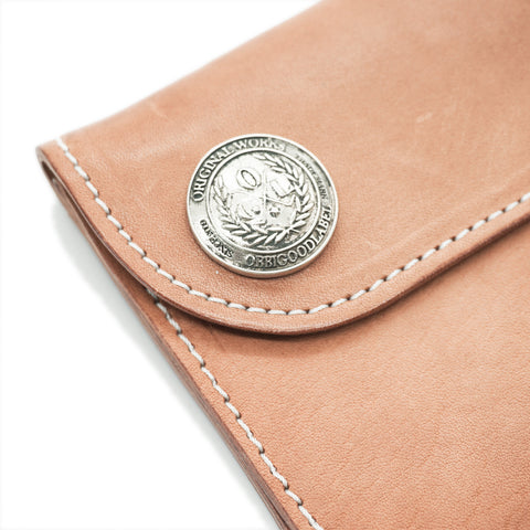 Premium horsehide leather wallet close up stitching and concho detail