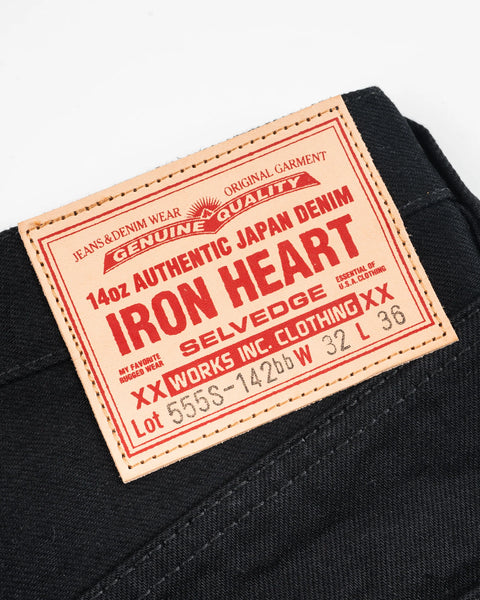 Iron Heart IH-555S-142BB in 14oz black selvedge denim jeans available at Rugged Gentlemen Shoppe