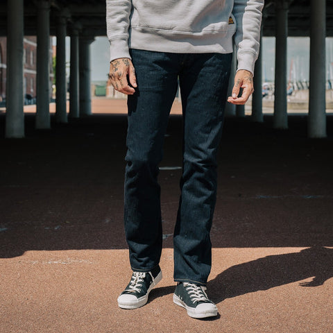 Iron Heart IH-777S-SLBod 16oz slubby selvedge indigo overdyed black denim jeans available at Rugged Gentlemen Shoppe