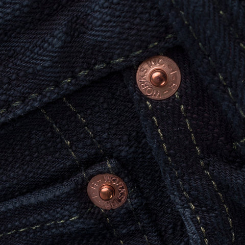 Iron Heart IH-777S-SLBod 16oz slubby selvedge indigo overdyed black denim jeans available at Rugged Gentlemen Shoppe