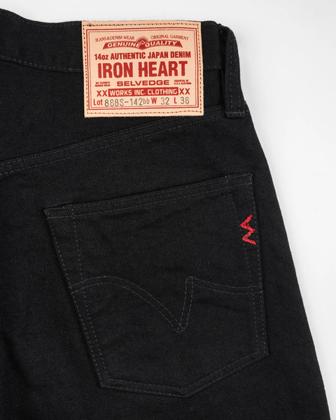 Iron Heart IH-888S-142BB in 14oz black selvedge denim jeans available at Rugged Gentlemen Shoppe