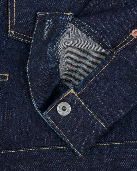 Ironheart IHJ-139-IND selvedge denim type II jacket 19oz open up sleeve close-up in Rugged Gentlemen Shoppe Singapore