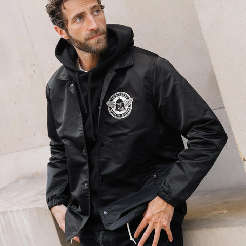 Iron Heart IHJ-160-BLK nylon coach jacket of 4.8oz in Black available at Rugged Gentlemen Shoppe