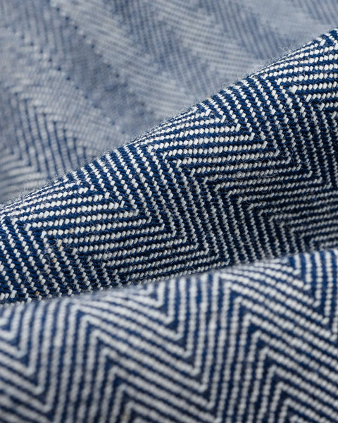 Iron Heart IHJ-164-BLU herringbone work jacket 10.5oz selvedge denim jeans available at Rugged Gentlemen Shoppe