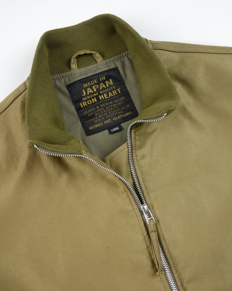 Iron Heart IHM-52-KHA 12oz Whipcord Tanker Jacket in Khaki close-up collar view