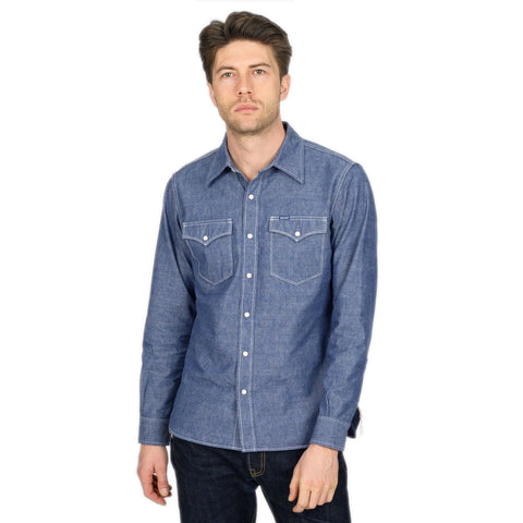 Iron Heart 10oz IHSH-13-BLU selvedge chambray western shirt available at Rugged Gentlemen Shoppe