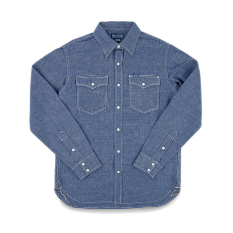 Iron Heart 10oz IHSH-13-BLU selvedge chambray western shirt available at Rugged Gentlemen Shoppe