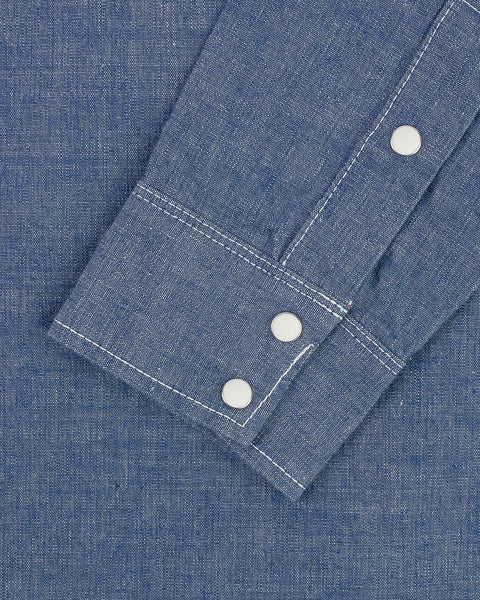 Iron Heart 10oz IHSH-13-BLU selvedge chambray western shirt available at Rugged Gentlemen Shoppe