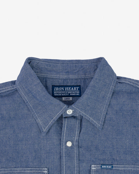 Iron Heart 10oz IHSH-13-BLU selvedge chambray western shirt available at Rugged Gentlemen Shoppe
