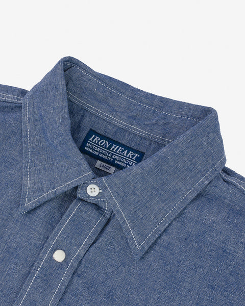 Iron Heart 10oz IHSH-13-BLU selvedge chambray western shirt available at Rugged Gentlemen Shoppe
