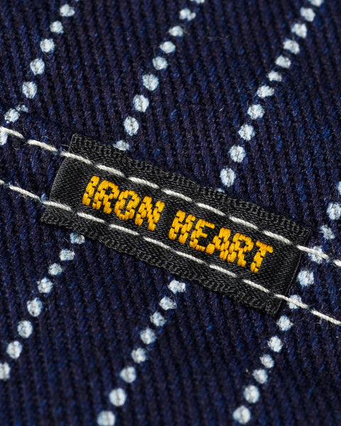 Iron Heart IHSH-227-IND 12oz CPO Wabash Shirt close-up label view in Rugged Gentlemen Shoppe