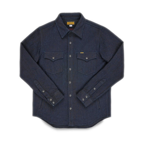 Iron Heart IHSH-437-IND Dobby Cloth CPO Shirt in indigo in 13.5oz selvedge denim jeans available at Rugged Gentlemen Shoppe