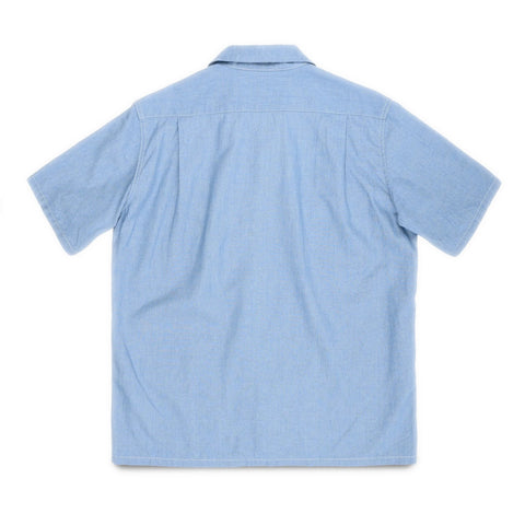 Iron Heart IHSH-447-SAX cotton linen open collar short sleeve shirt in sax blue in 5oz available at Rugged Gentlemen Shoppe