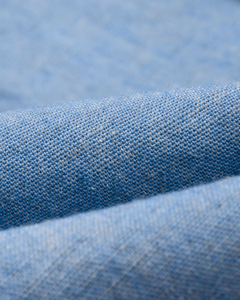 Iron Heart IHSH-447-SAX cotton linen open collar short sleeve shirt in sax blue in 5oz available at Rugged Gentlemen Shoppe