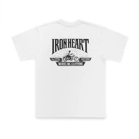 Back graphic detail on Iron Heart IHT-2601-WHT 7.5oz loopwheel t-shirt made in Japan