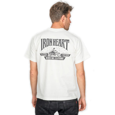 Back graphic detail on Iron Heart IHT-2601-WHT 7.5oz loopwheel t-shirt made in Japan