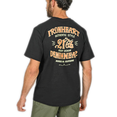 Back graphic detail on Iron Heart IHT-2603-BLK 7.5oz loopwheel t-shirt made in Japan