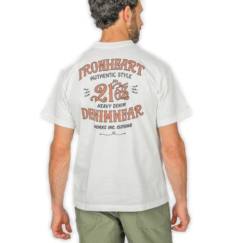 Back graphic detail on Iron Heart IHT-2603-WHT 7.5oz loopwheel t-shirt made in Japan