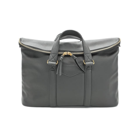 OGL 9981 tumbled full-grain leather fold-down zipper briefcase in black handmade in Singapore
