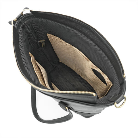 Interior leather tote with laptop compartment and organiser pockets