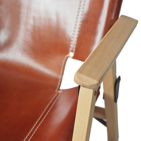 OGL Kermit wooden chair V2 in glazed leather, premium handcrafted folding chair wood frame glazed leather Kermit chair brown wooden folding chair outdoor lifestyle