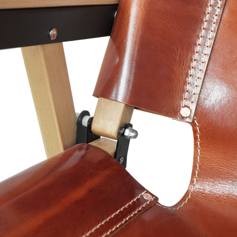 OGL Kermit wooden chair V2 in glazed leather, premium handcrafted folding chair wood frame glazed leather Kermit chair brown wooden folding chair outdoor lifestyle
