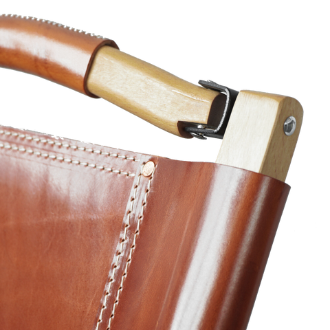 OGL Kermit wooden chair V2 in glazed leather, premium handcrafted folding chair wood frame glazed leather Kermit chair brown wooden folding chair outdoor lifestyle