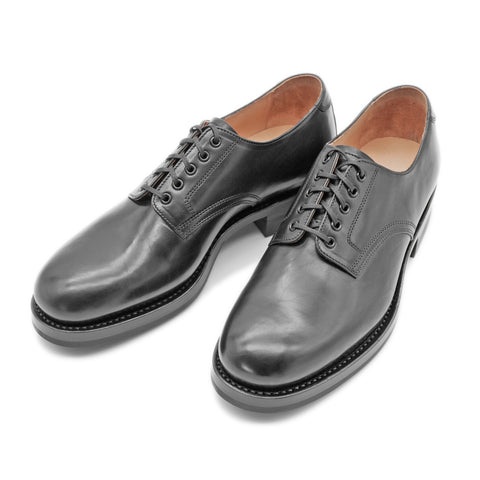 OGL BRAVE black Italian horsehide Derby shoes made by Goodyear welted construction