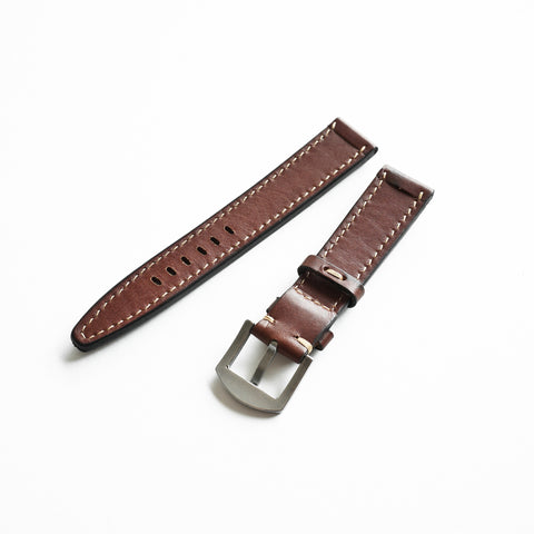Hand-stitched Buttero leather watch strap handmade by Obbi Good Label using traditional saddle stitching techniques